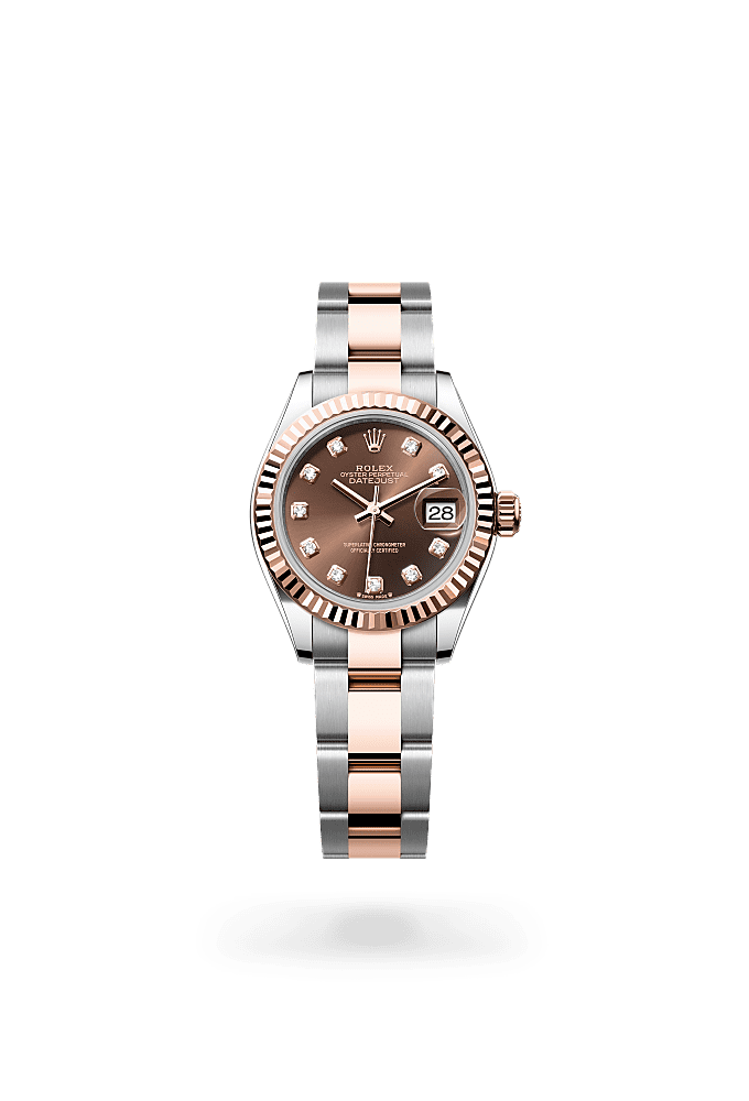 Lady-Datejust, Oyster, 28 мм, сталь Oystersteel и золото Everose, Циф ерблат : Цвета шоколада, бриллианты, Rolex