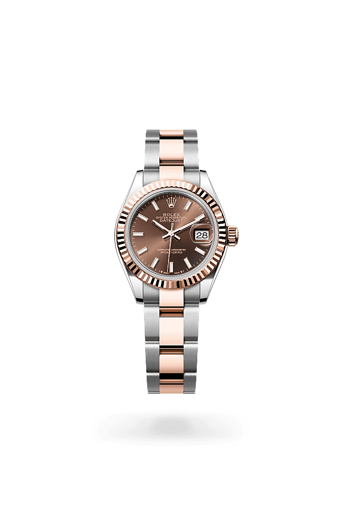 Lady-Datejust, Oyster, 28 мм, сталь Oystersteel и золото Everose, Циферблат : Цвета  шоколада, Rolex