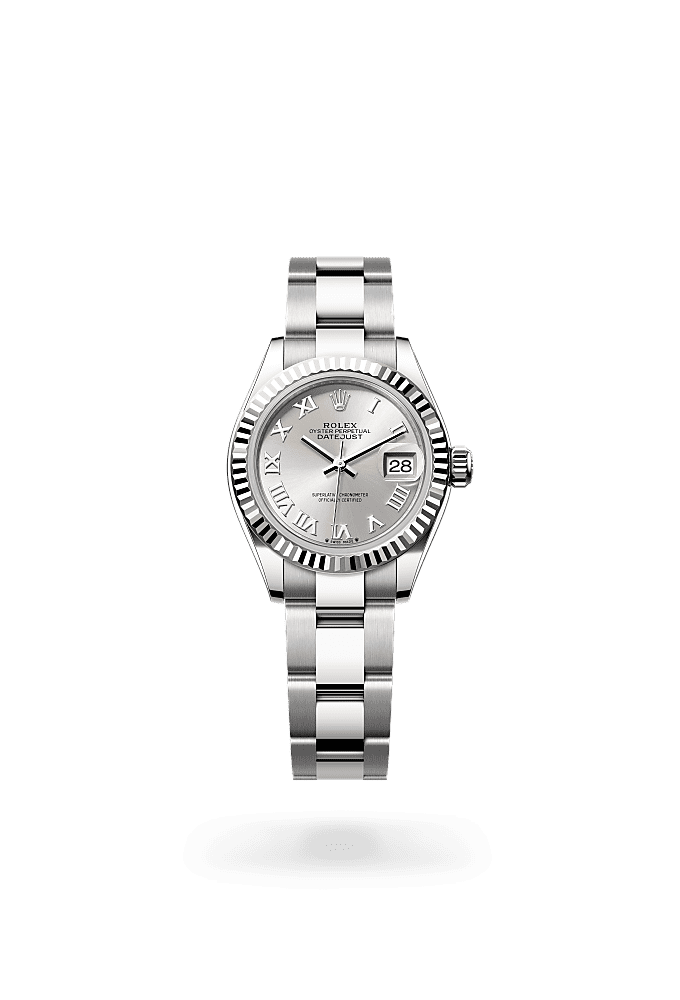 Lady-Datejust, Oyster, 28 мм, сталь Oystersteel и белое золото, Циферблат : Серебристый, Rolex