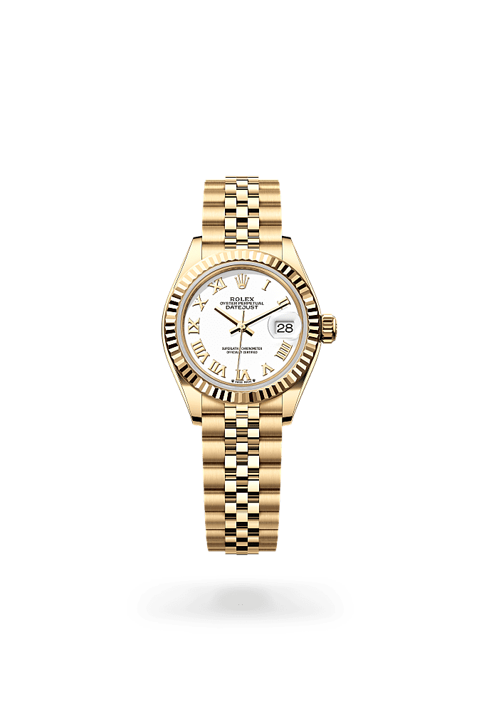 Lady-Datejust, Oyster, 28 мм, желтое золото, Циферблат : Белый, Rolex