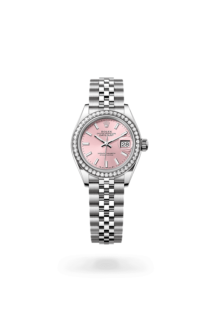 Lady-Datejust, Oyster, 28 mm, Oystersteel, white gold and diamonds, Dial : Pink, Rolex