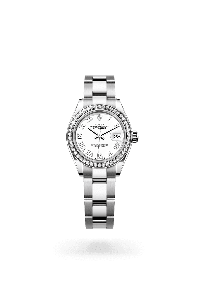 Lady-Datejust, Oyster, 28 mm, Oystersteel, white gold and diamonds, Dial : White, Rolex