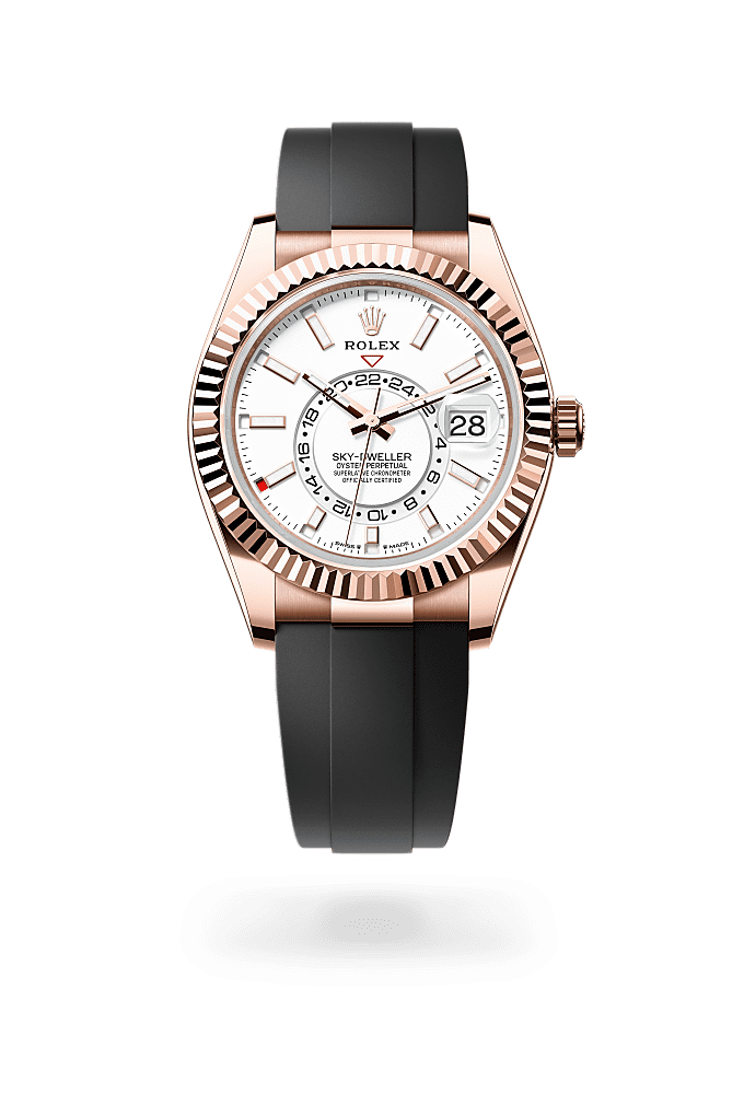 Sky-Dweller, Oyster, 42 mm, Everose-goud, Wijzerplaat : Hagelwit, Rolex
