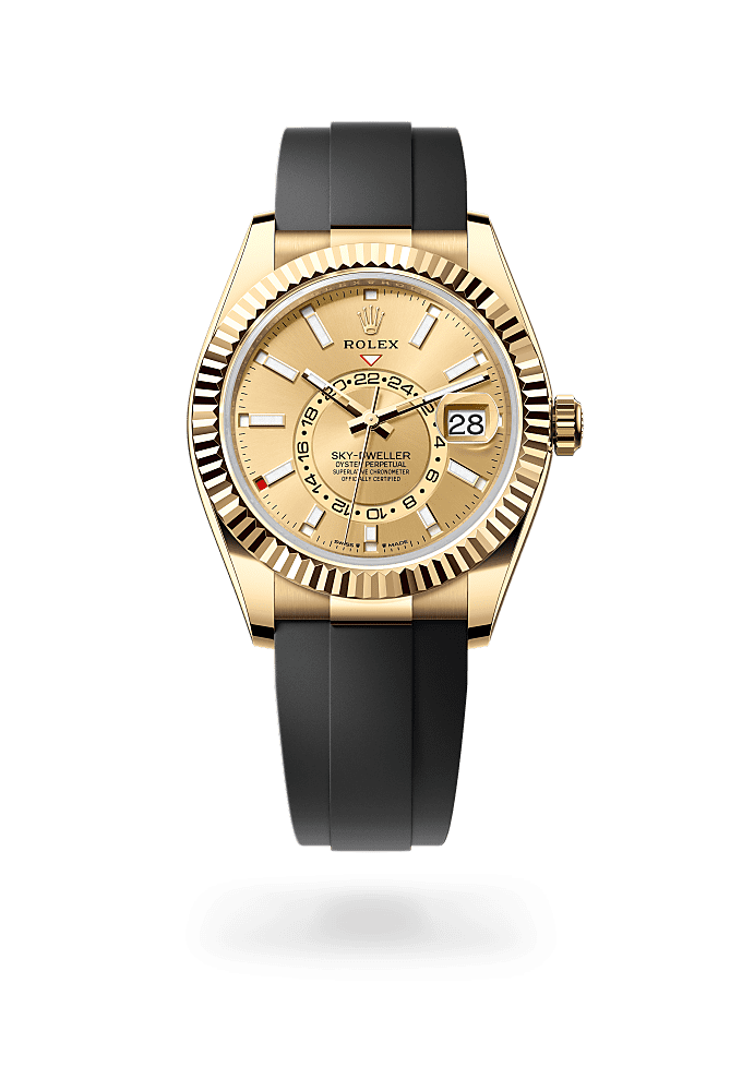 Sky-Dweller, Oyster, 42 mm, geelgoud, Wijzerplaat : Champagnekleurig, Rolex