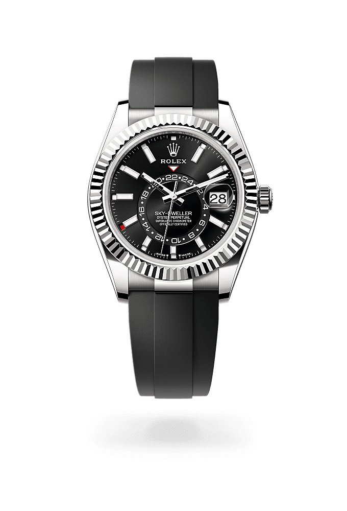 Sky-Dweller, Oyster, 42 mm, beyaz altın, Kadran : Parlak siyah, Rolex
