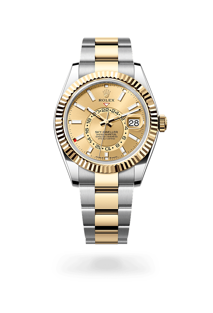 Sky-Dweller, Oyster, 42 mm, Oystersteel en geelgoud, Wijzerplaat : Champagnekleurig, Rolex
