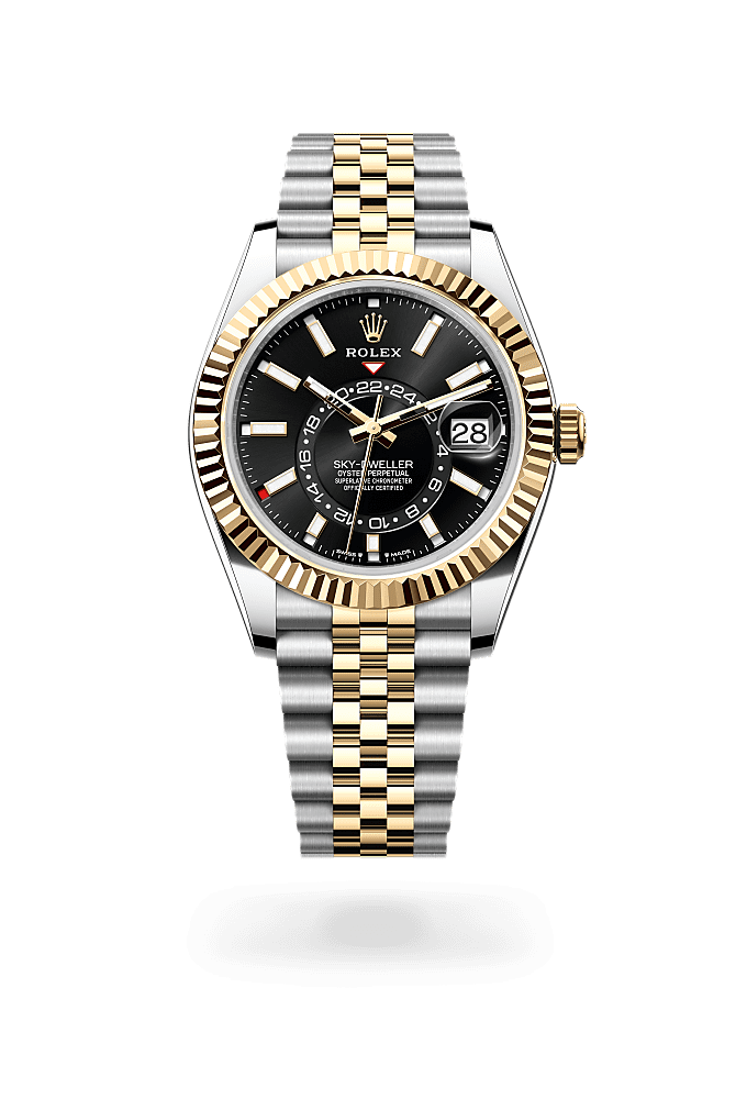 Sky-Dweller, Oyster, 42 mm, Oystersteel en geelgoud, Wijzerplaat : Helderzwart, Rolex