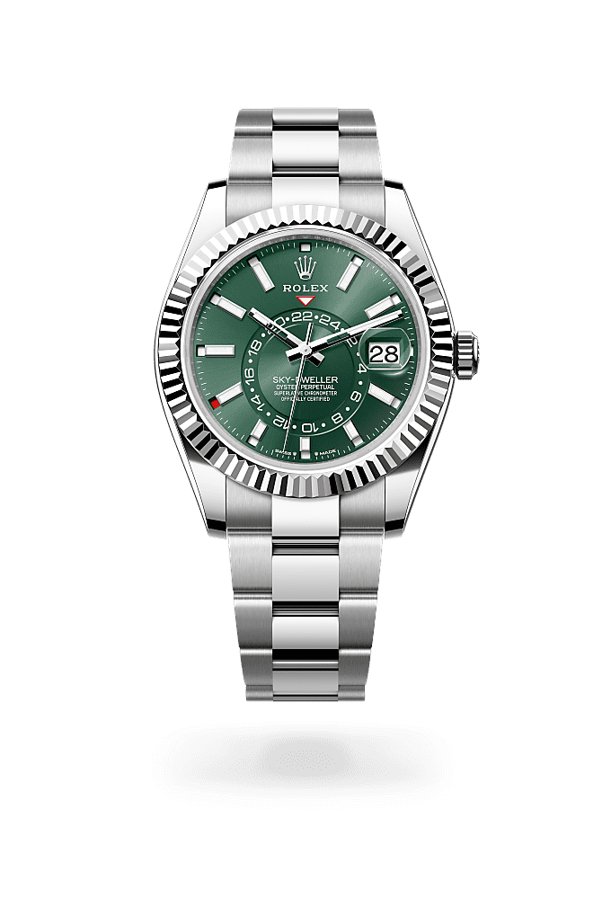 Sky-Dweller, Oyster, 42 mm, Oystersteel en witgoud, Wijzerplaat : Mintgroen, Rolex