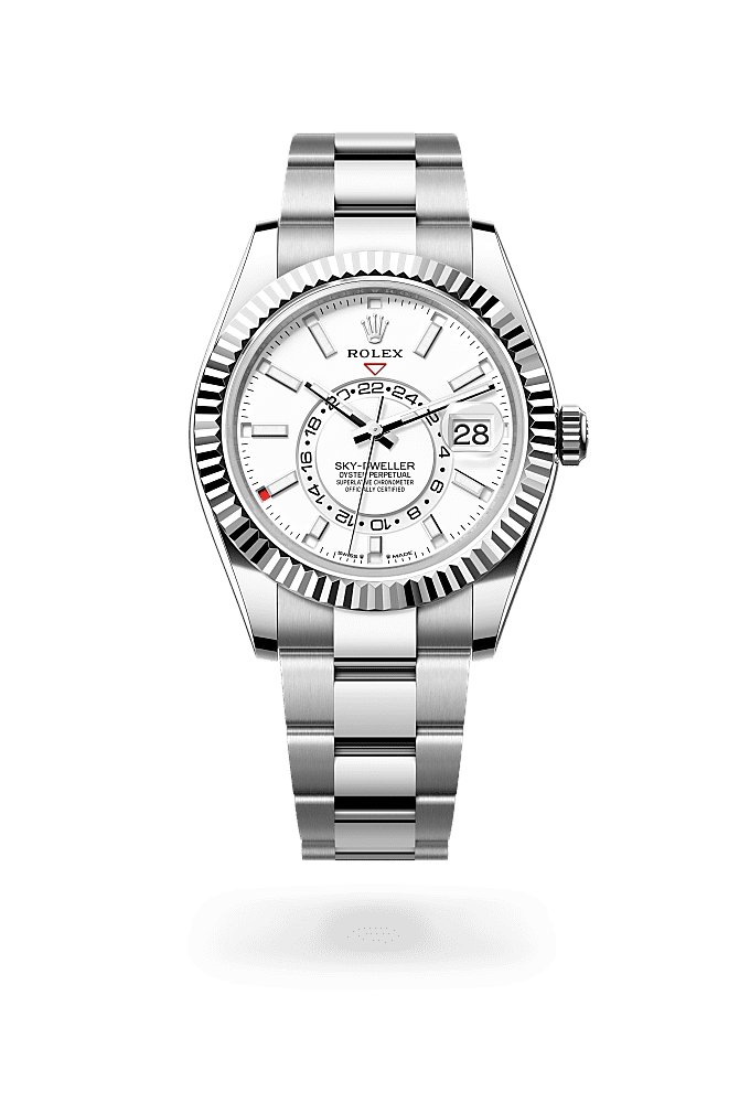 Sky-Dweller, Oyster, 42 mm, Oystersteel en witgoud, Wijzerplaat : Hagelwit, Rolex