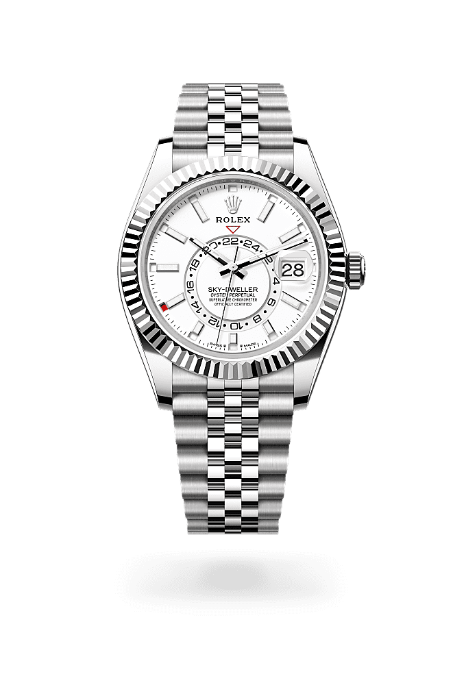 Sky-Dweller, Oyster, 42 mm, Oystersteel en witgoud, Wijzerplaat : Hagelwit, Rolex