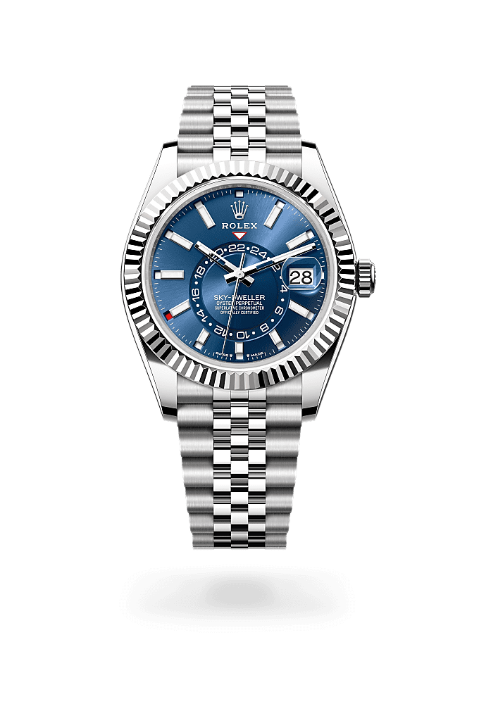 Sky-Dweller, Oyster, 42 mm, Oystersteel en witgoud, Wijzerplaat : Helderblauw, Rolex
