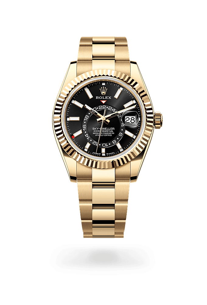 Sky-Dweller, Oyster, 42 mm, geelgoud, Wijzerplaat : Helderzwart, Rolex