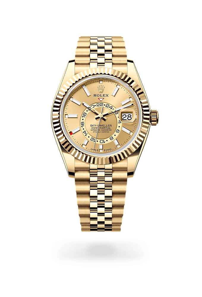 Sky-Dweller, Oyster, 42 mm, geelgoud, Wijzerplaat : Champagnekleurig, Rolex