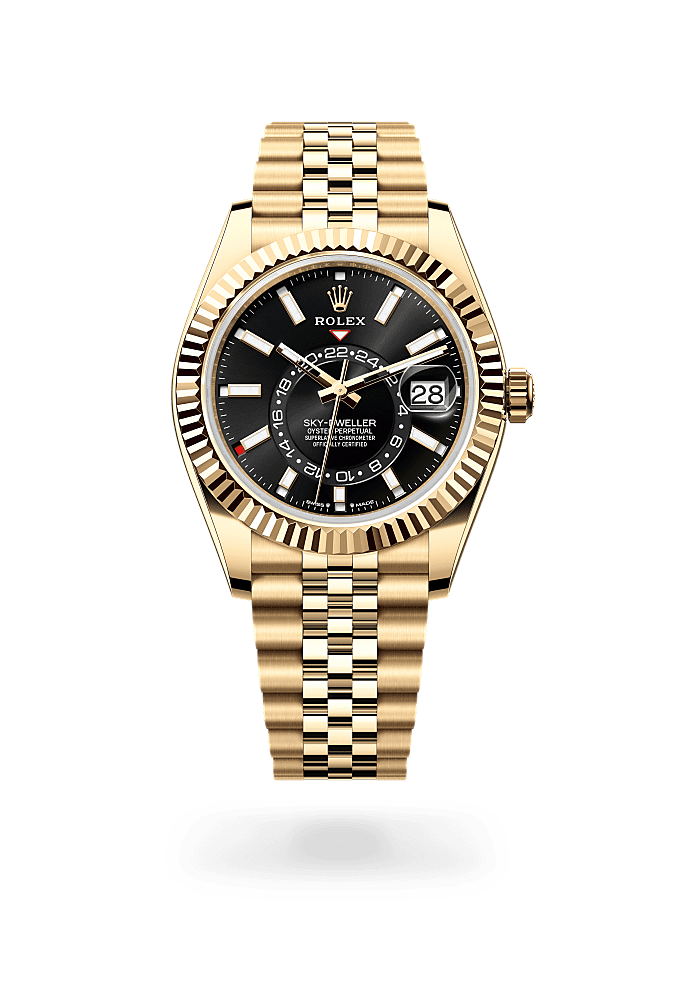 Sky-Dweller, Oyster, 42 mm, geelgoud, Wijzerplaat : Helderzwart, Rolex