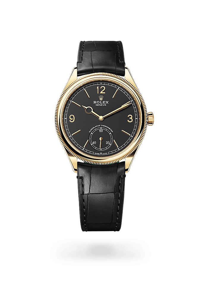 1908, 39 mm, 18 ct yellow gold, polished finish, Dial : Intense black, Rolex