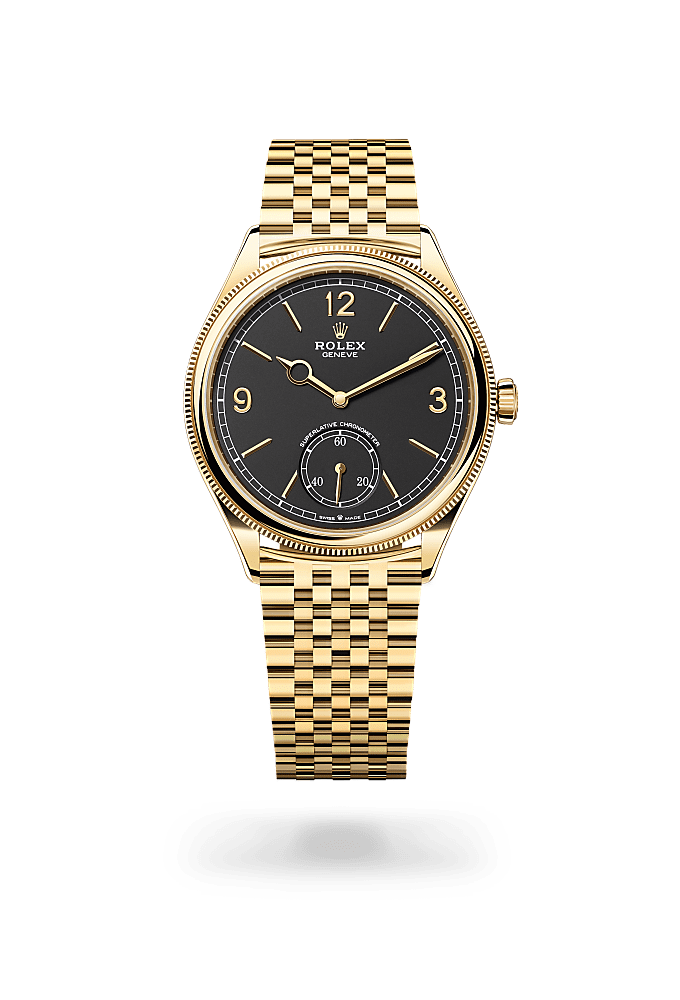1908, 39 mm, 18 ct yellow gold, polished finish, Dial : Intense black, Rolex