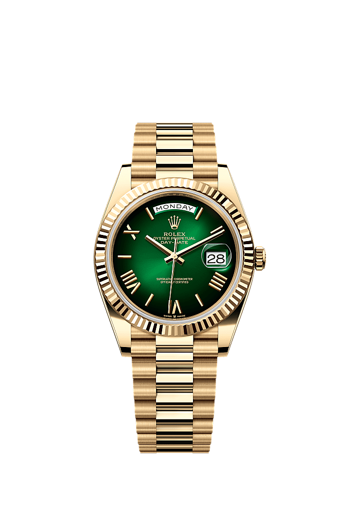 Rolex Day-Date 40 yellow gold green dial