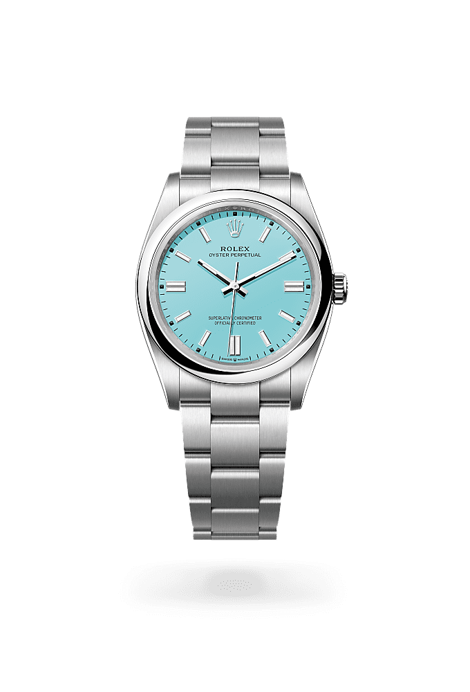Oyster Perpetual 36, 蠔式，36毫米，蠔式鋼, 錶面 : 綠松石藍色, Rolex