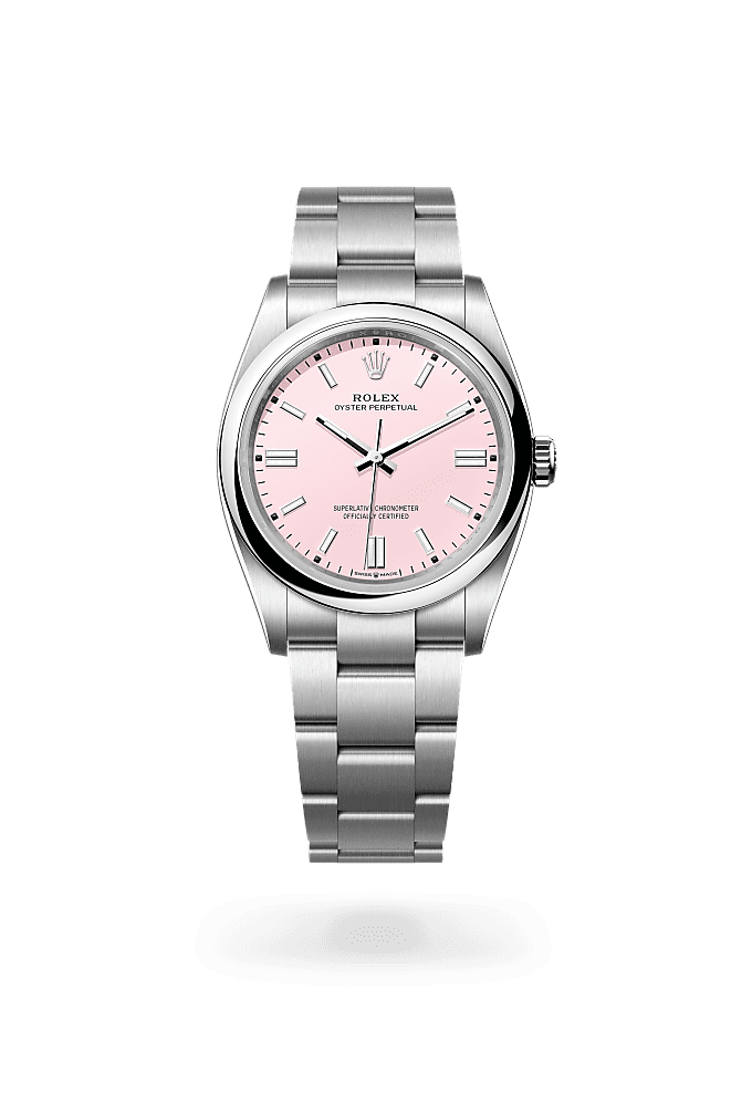 Oyster Perpetual 36, 蠔式，36毫米，蠔式鋼, 錶面 : 糖果粉紅色, Rolex