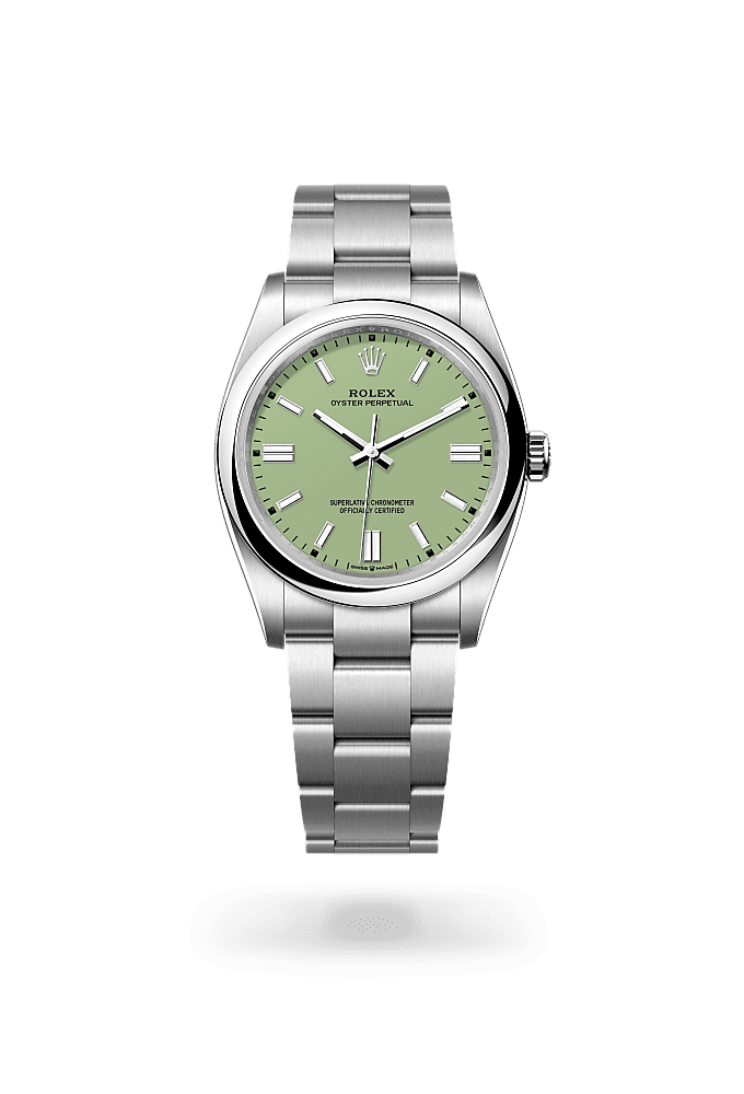 Oyster Perpetual 36, Oyster, 36 mm, Oystersteel, Dial : <i>Pistachio</i>, Rolex