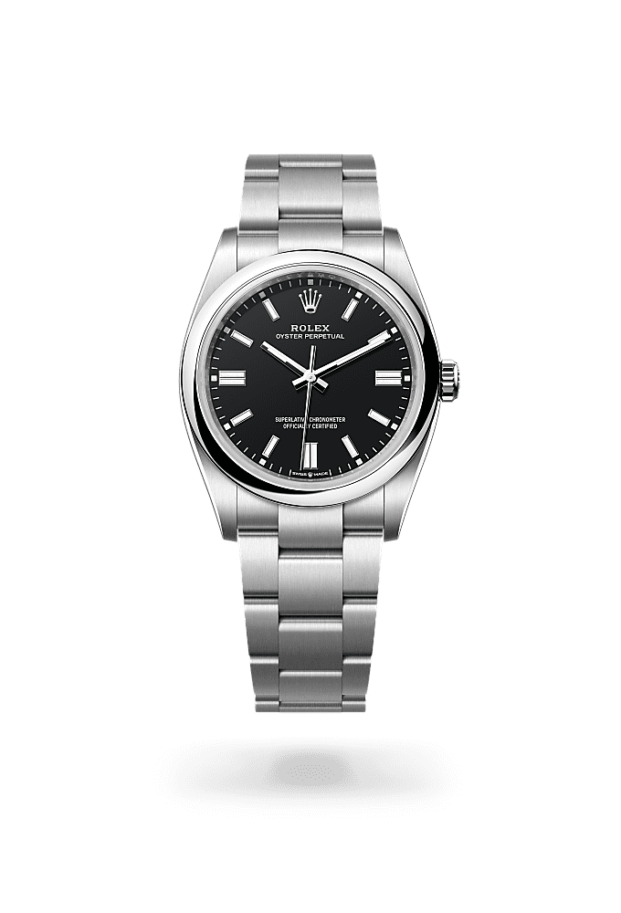 Oyster Perpetual 36, Oyster, 36 mm, Oystersteel, Dial : Hitam, Rolex