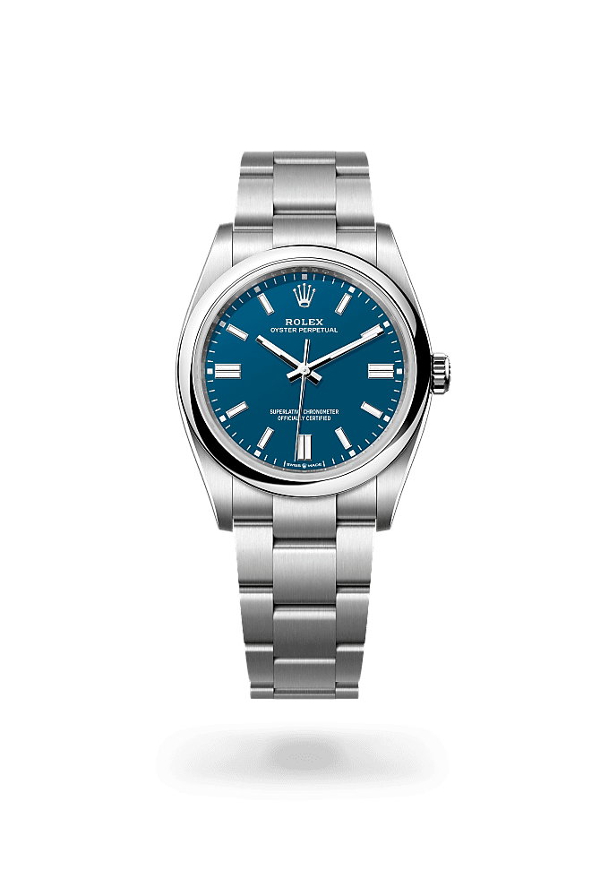 Oyster Perpetual 36, Oyster, 36 mm, Oystersteel, Dial : <i>Med blue</i>, Rolex