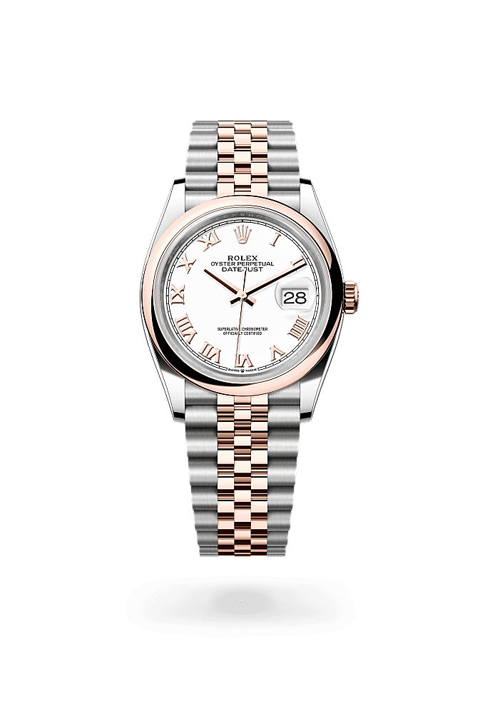 デイトジャスト 36, オイスター、36 mm、オイスタースチール＆エバーローズゴールド, ダイアル : ホワイト, Rolex