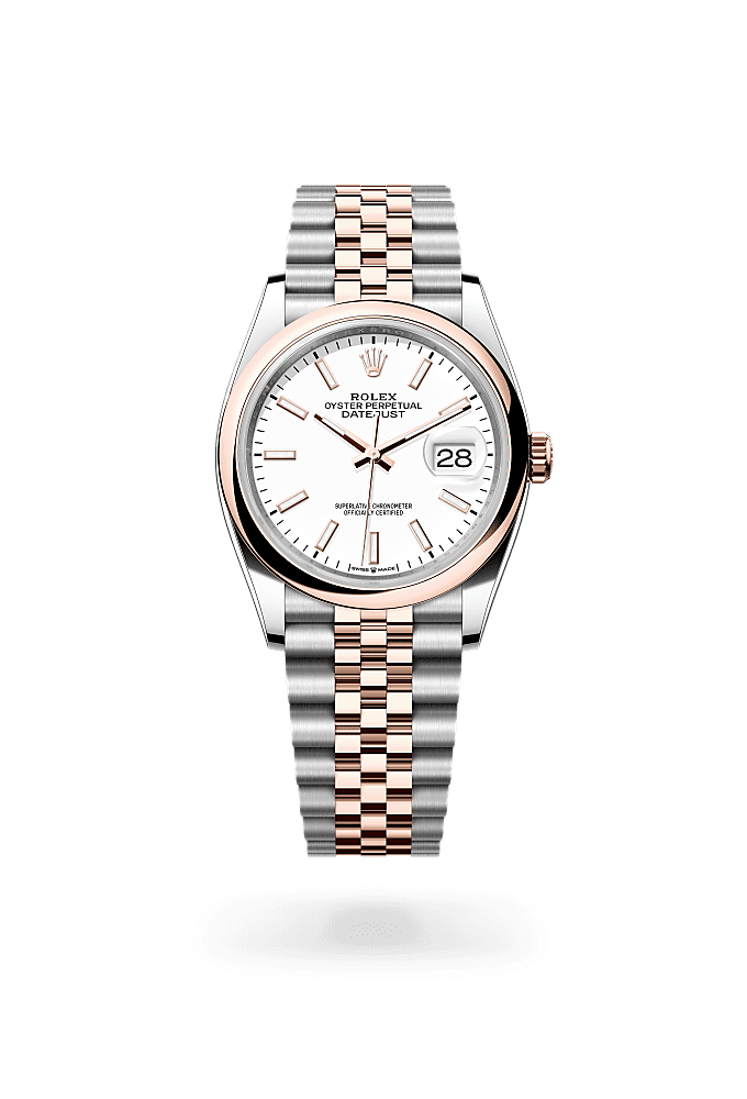 デイトジャスト 36, オイスター、36 mm、オイスタースチール＆エバーローズゴールド, ダイアル : ホワイト, Rolex