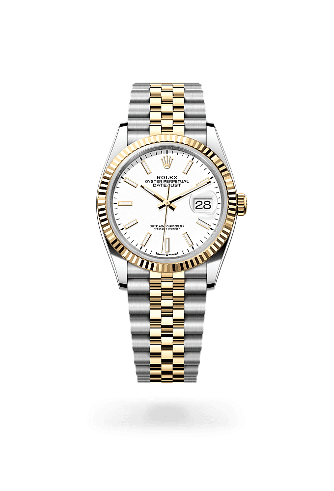 デイトジャスト 36, オイスター、36 mm、オイスタースチール＆イエローゴールド, ダイアル : ホワイト, Rolex