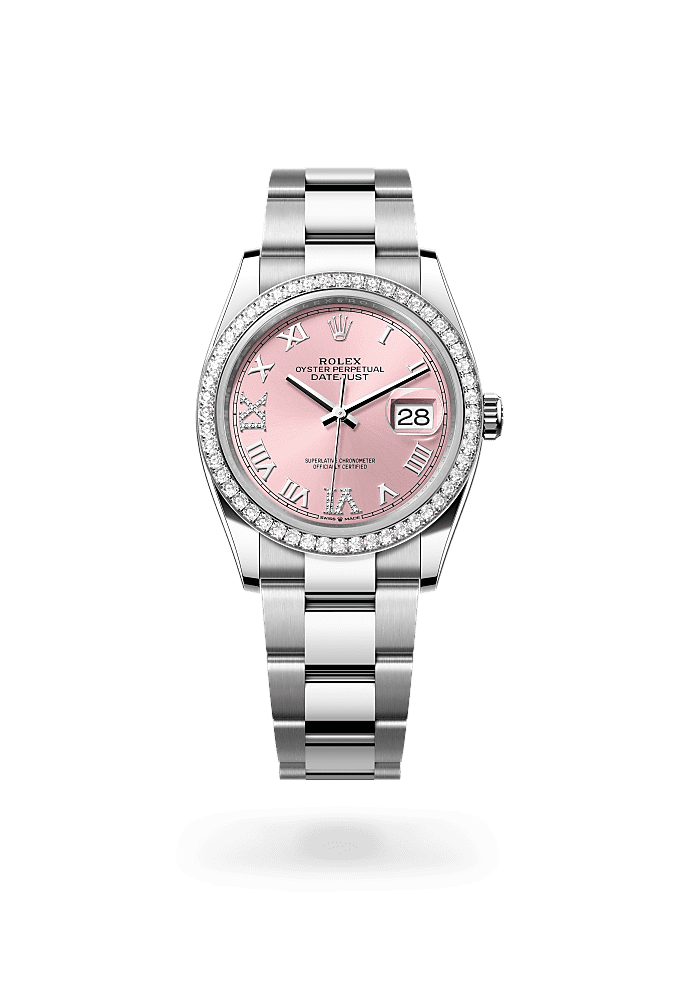 Datejust 36, Oyster, 36 mm, Oystersteel, white gold and diamonds, Dial : Pink set with diamonds, Rolex