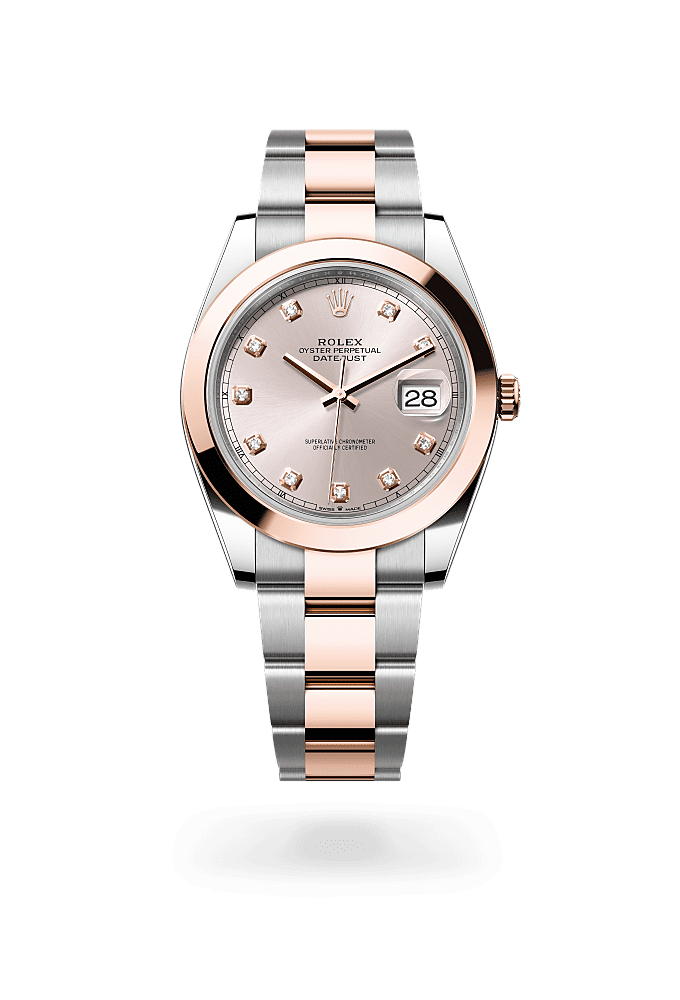 Datejust 41, Oyster, 41 mm, Oystersteel and Everose gold, Dial : Sundust set with diamonds, Rolex