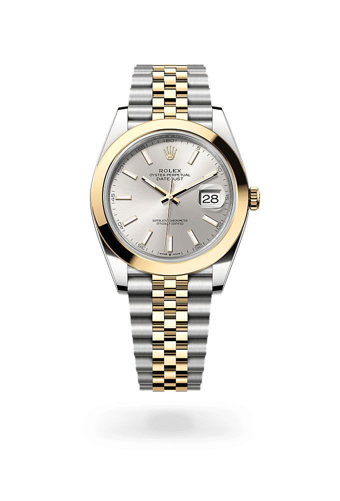 デイトジャスト 41, オイスター、41 mm、オイスタースチール＆イエローゴールド, ダイアル : シルバー, Rolex