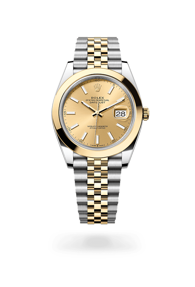 デイトジャスト 41, オイスター、41 mm、オイスタースチール＆イエローゴールド, ダイアル : シャンパンカラー, Rolex