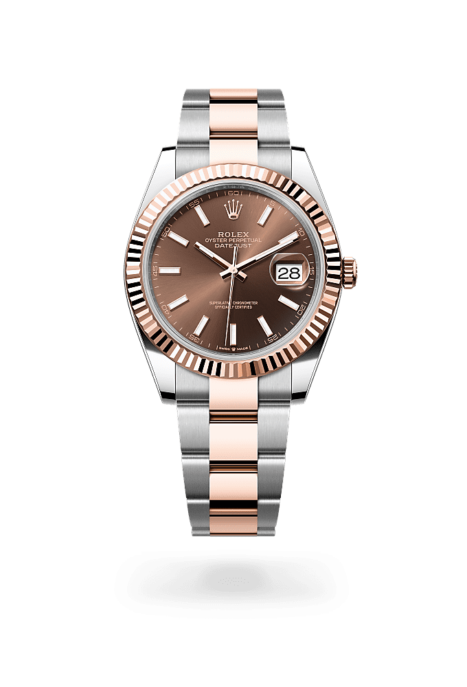 デイトジャスト 41, オイスター、41 mm、オイスタースチール＆エバーローズゴールド, ダイアル : チョコレート, Rolex