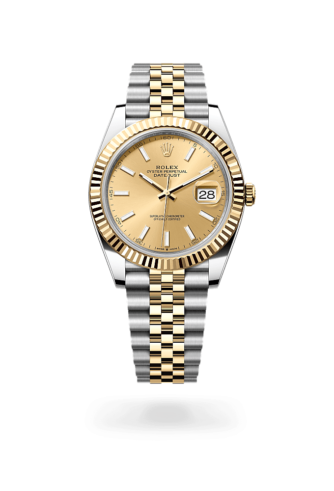 Datejust 41, Oyster, 41 มม., Oystersteel และทองคำ, หน้าปัด : สีแชมเปญ, Rolex