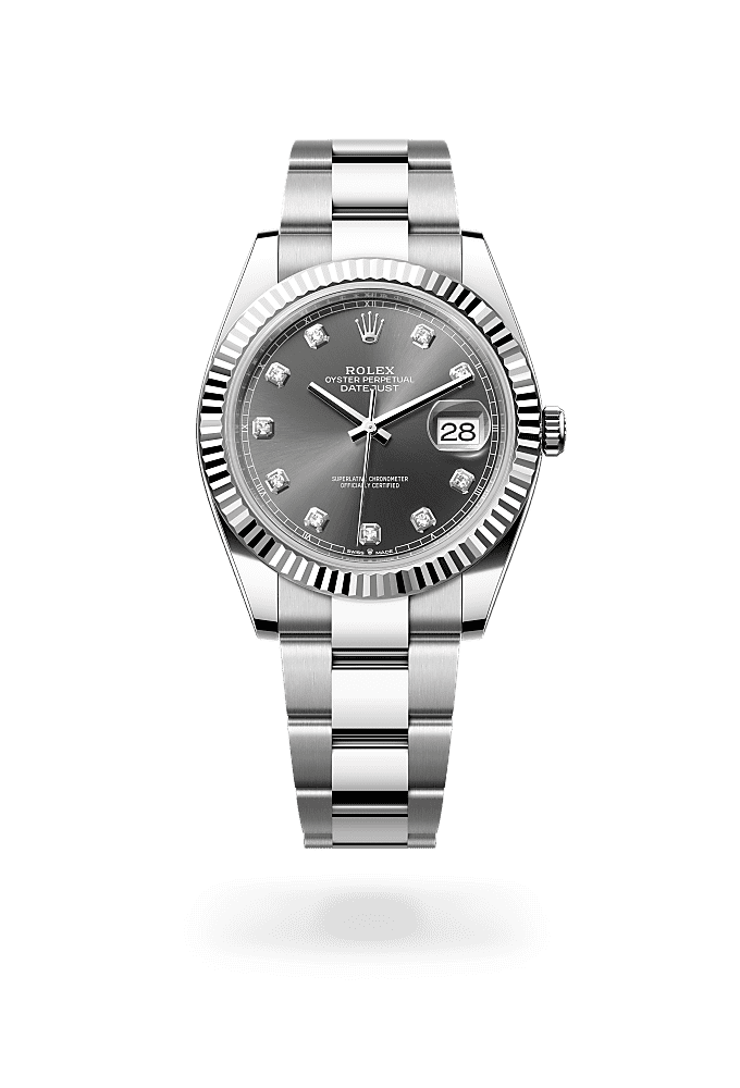 Datejust 41, Oyster, 41 มม., Oystersteel และทองคำขาว, หน้าปัด : สีขาวประดับเพชร, Rolex