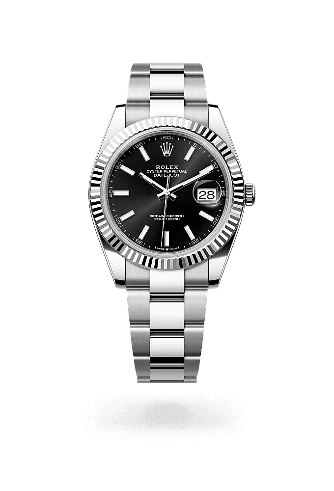 デイトジャスト 41, オイスター、41 mm、オイスタースチール＆ホワイトゴールド, ダイアル : ブライトブラック, Rolex
