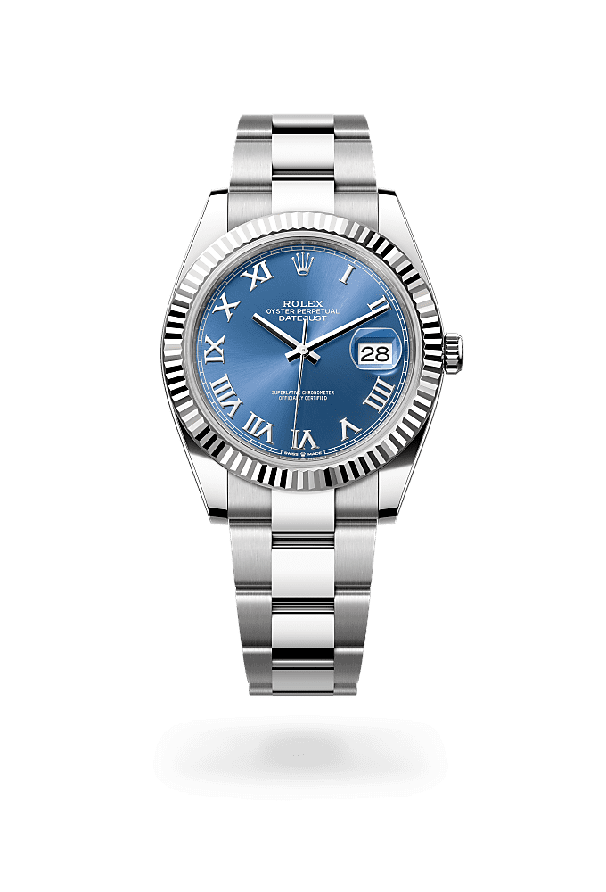 デイトジャスト 41, オイスター、41 mm、オイスタースチール＆ホワイトゴールド, ダイアル : アズーロ ブルー, Rolex