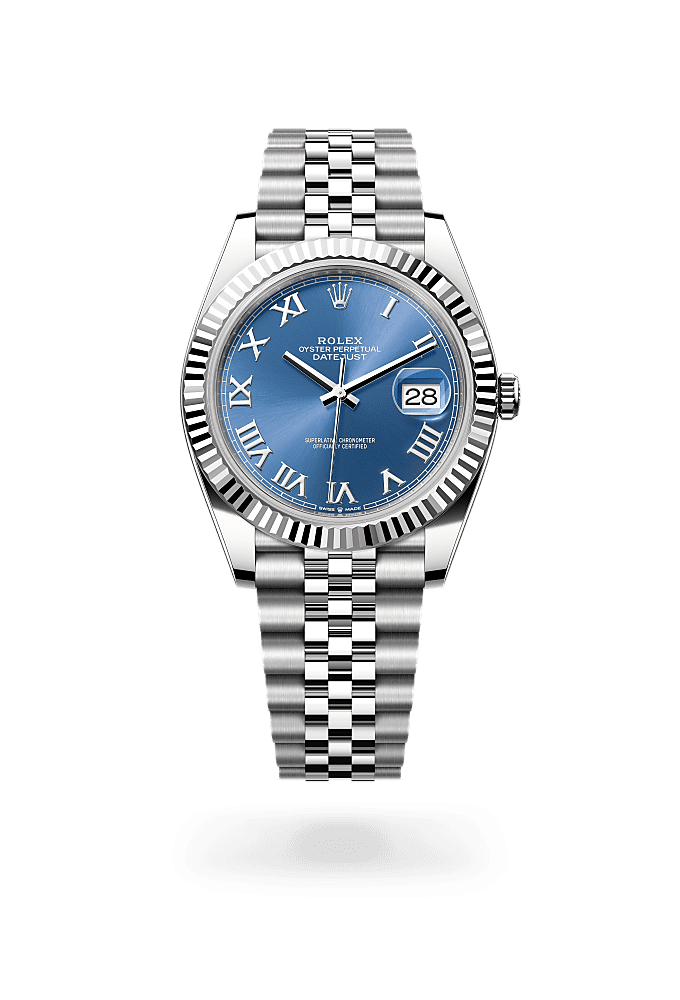 デイトジャスト 41, オイスター、41 mm、オイスタースチール＆ホワイトゴールド, ダイアル : アズーロ ブルー, Rolex