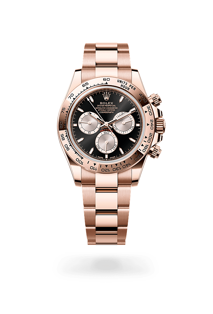 Cosmograph Daytona, Oyster, 40 mm, emas Everose, Permukaan : Hitam terang dan Sundust, Rolex