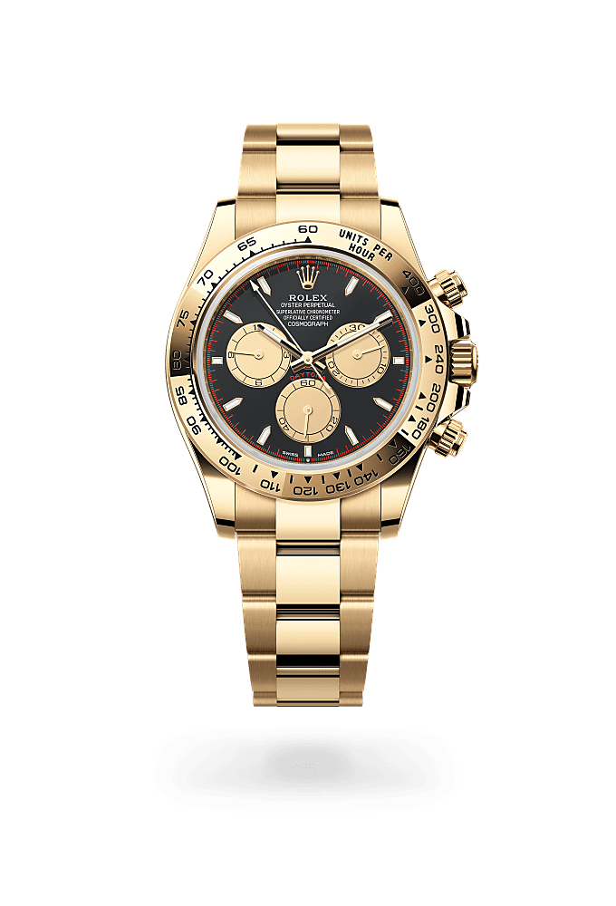 Cosmograph Daytona, Oyster, 40 mm, emas kuning, Permukaan : Hitam terang dan warna champagne, Rolex