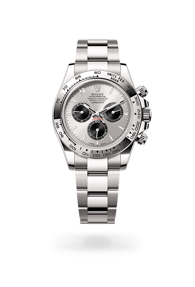 コスモグラフ デイトナ, オイスター、40 mm、ホワイトゴールド, ダイアル : スチール＆ブライトブラック, Rolex