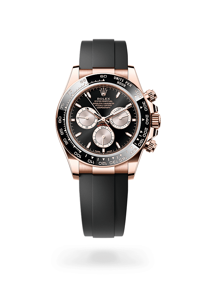 コスモグラフ デイトナ, オイスター、40 mm、エバーローズゴールド, ダイアル : ブライトブラック＆サンダスト, Rolex