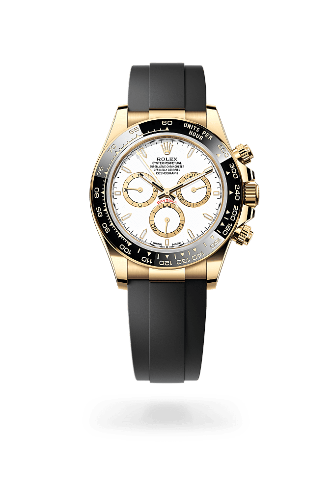 コスモグラフ デイトナ, オイスター、40 mm、イエローゴールド, ダイアル : ホワイト、ゴールデン カウンターリング, Rolex