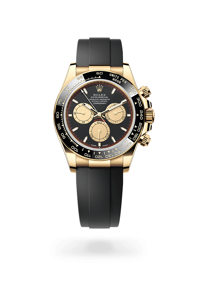 コスモグラフ デイトナ, オイスター、40 mm、イエローゴールド, ダイアル : インテンスブラック／シャンパンカラー, Rolex
