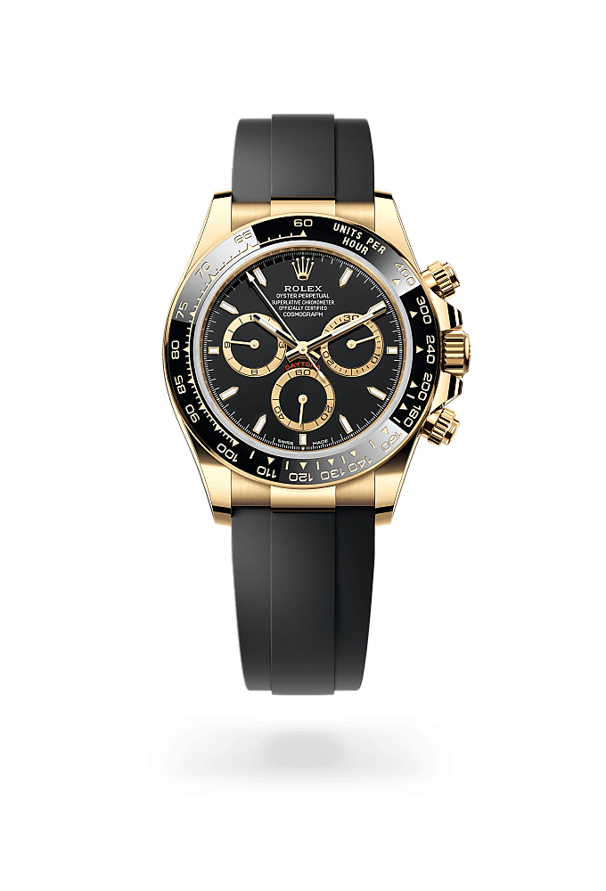 コスモグラフ デイトナ, オイスター、40 mm、イエローゴールド, ダイアル : ブラック、ゴールデンカウンターリング, Rolex