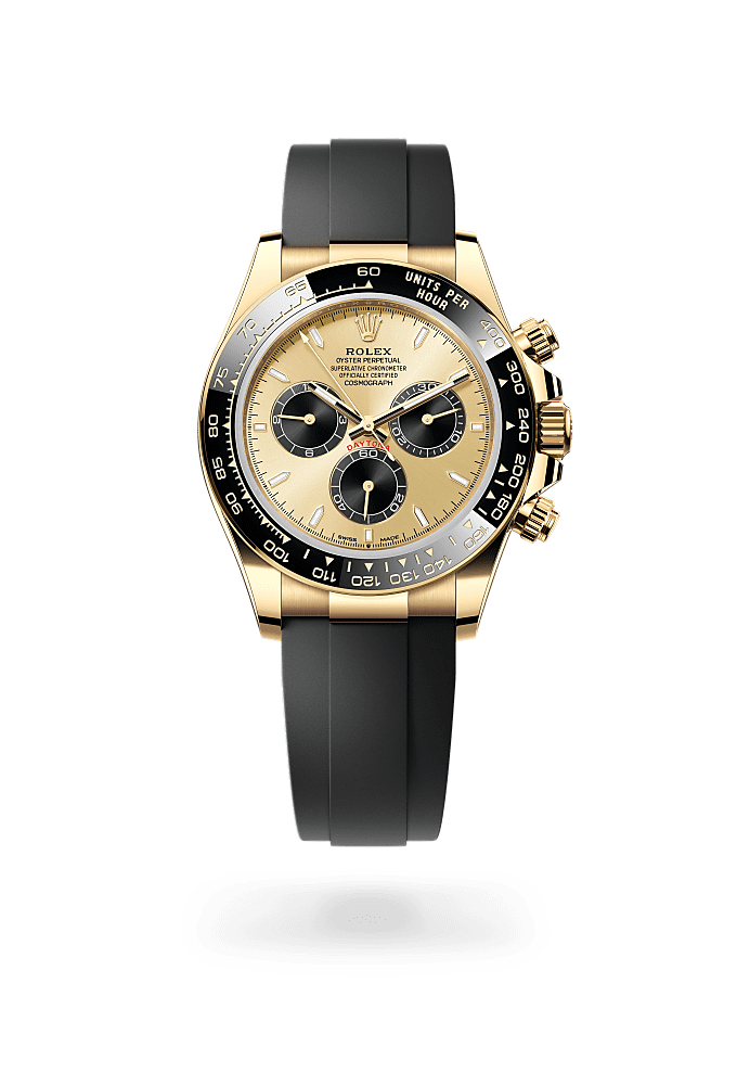 コスモグラフ デイトナ, オイスター、40 mm、イエローゴールド, ダイアル : ゴールデン＆ブライトブラック, Rolex