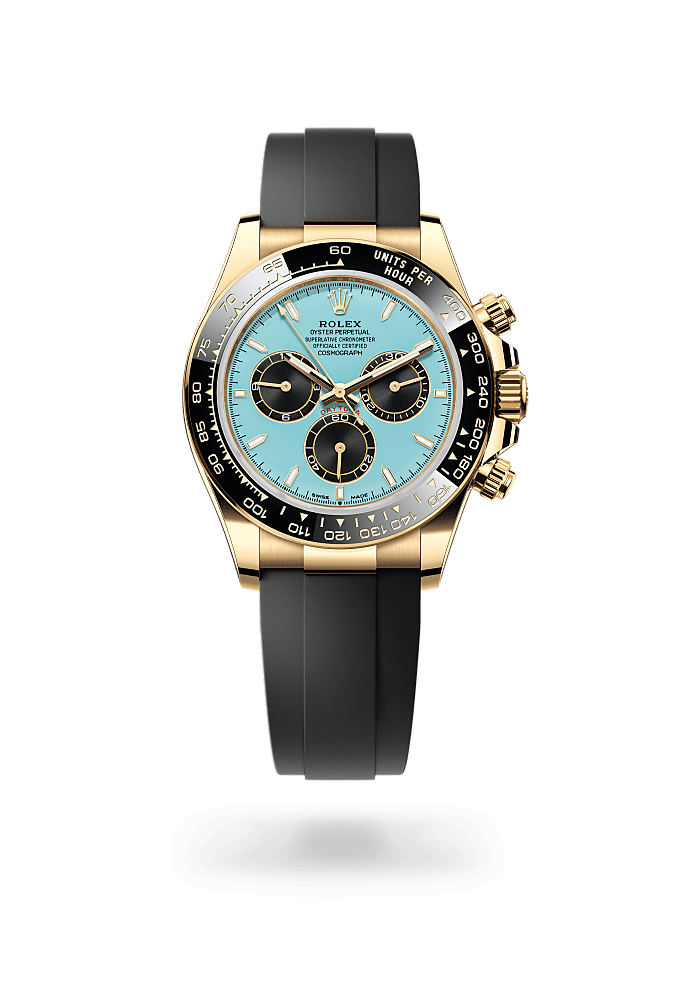 Cosmograph Daytona, Oyster, 40 mm, emas kuning, Permukaan : Biru firus dan hitam, Rolex