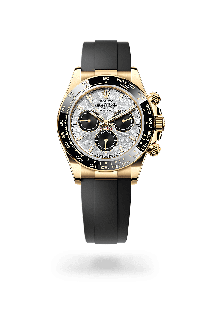 コスモグラフ デイトナ, オイスター、40 mm、イエローゴールド, ダイアル : メテオライト＆ブラック, Rolex