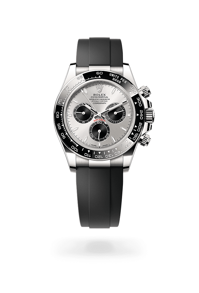 Cosmograph Daytona, Oyster, 40 mm, emas putih, Permukaan : Keluli dan hitam terang, Rolex